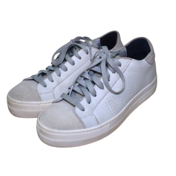 P448 You Can Surf Later White & Gray Leather Suede Low Tops Womens Size 39/ 8.5 - Picture 1 of 16